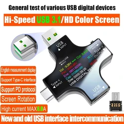Tester USB DC Tipo-C PD Voltmetro digitale Ampero Tensione Corrente Monitor Amperometro Rivelatore Accumulatori e caricabatterie di riserva Misuratore di capacità 6.5A