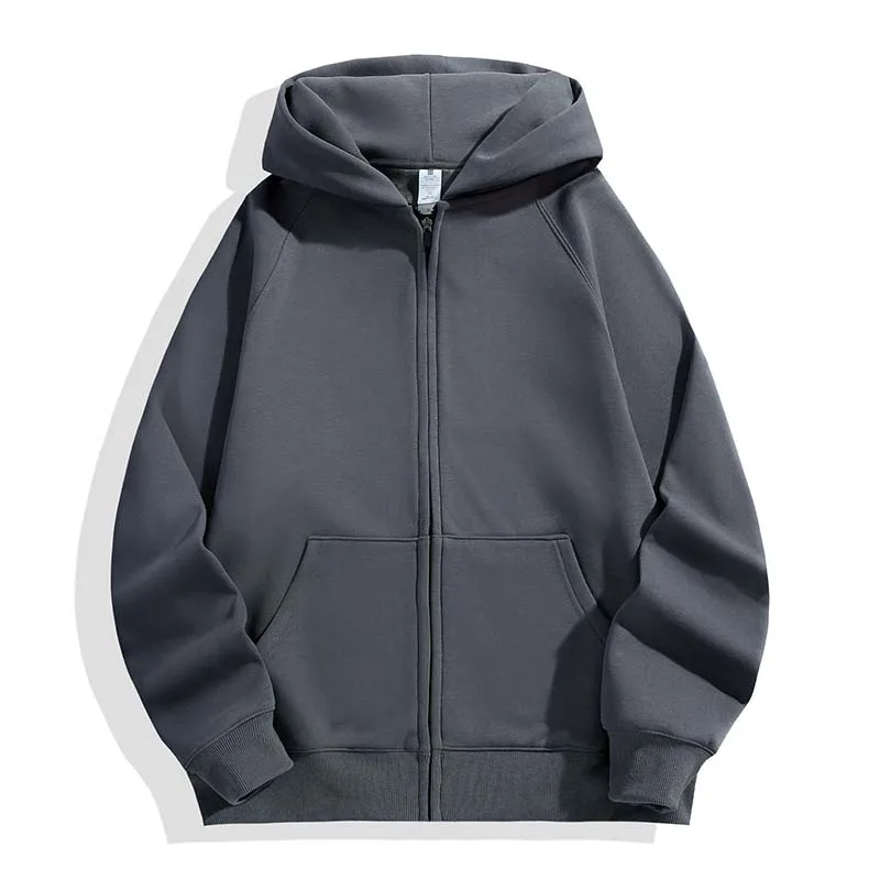 Pesado 600gsm zip up inverno manga longa algodão sólido macio moda em branco hoodies