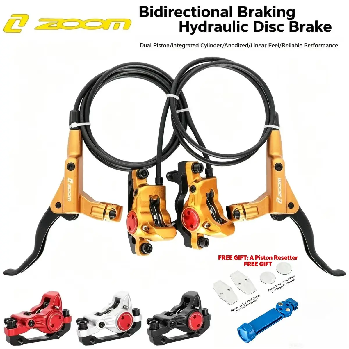 AliExpress NONE ZOOM HB875 Hydraulic Disc Brake Set MTB 2-Piston 800/1400mm Front Rear Caliper 6061 Aluminum Bicycle Brake Black Red Blue