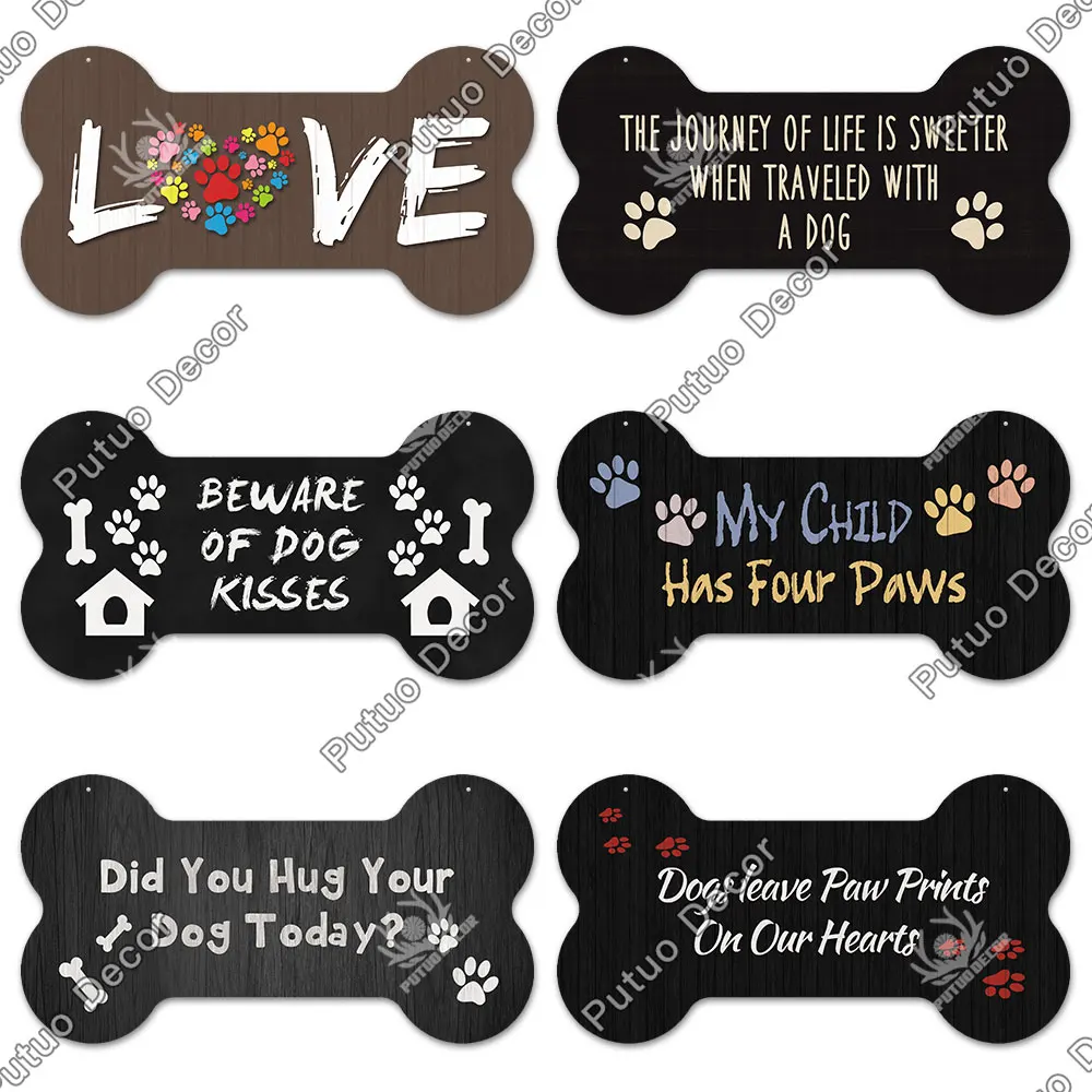 Putuo Decor-Pet Bone Sign Plaque, Wood Lovely Love, Friendship Hanging Plaque for Kennel Decoration, Wall Decor, Pooch Tag Gifts