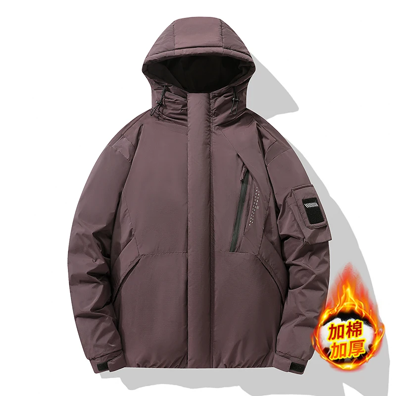 

2025 Winter Men Down Jacket Thicken Warm Windproof Long Sleeve Male Outerwear Simple Solid Color Loose Leisure Men Hooded Coat