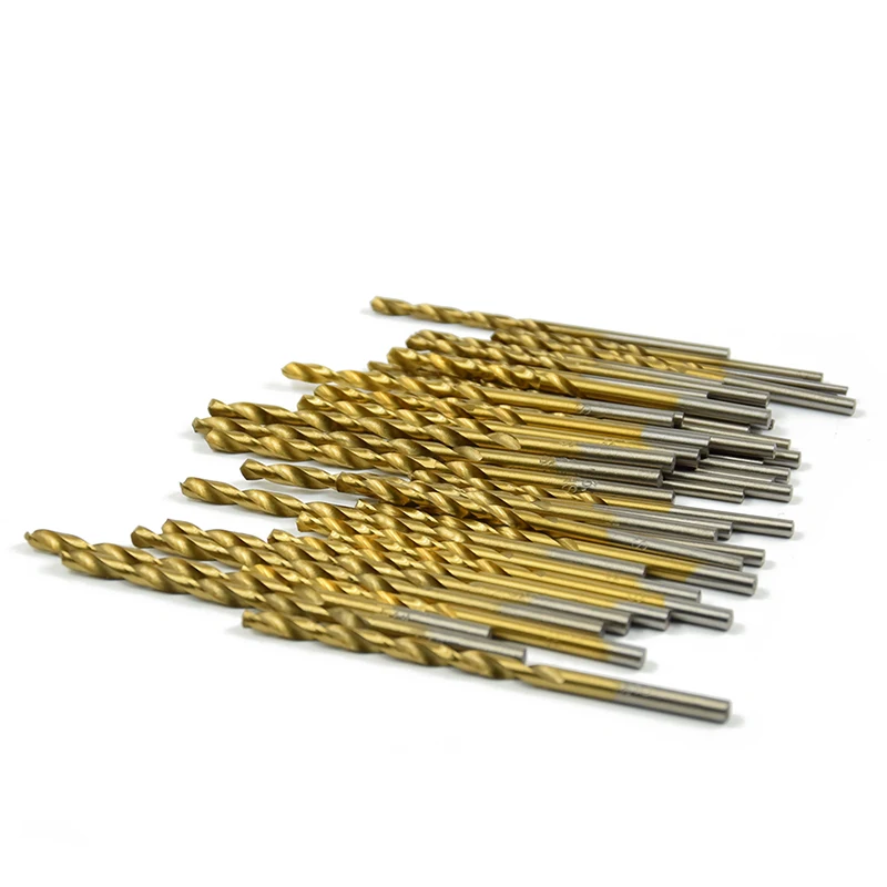 50pcs Titanium Coated Drill Bits Set HSS Mini Extractor Drill Bit 1/1.5/2/2.5/3mm For Metal Wood Aluminum Drilling Tools