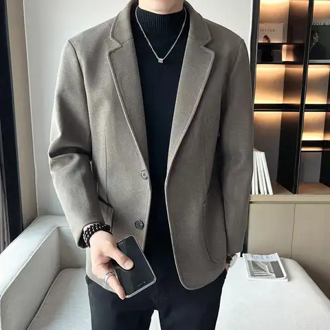 남성용 모직 천 세트, 캐쥬얼 슬림, 젊은이 혼합, 가볍고 잘 익는 바람, 맞춤형 칼라, 영국 비즈니스 코트, 한국 시크, 가을 겨울