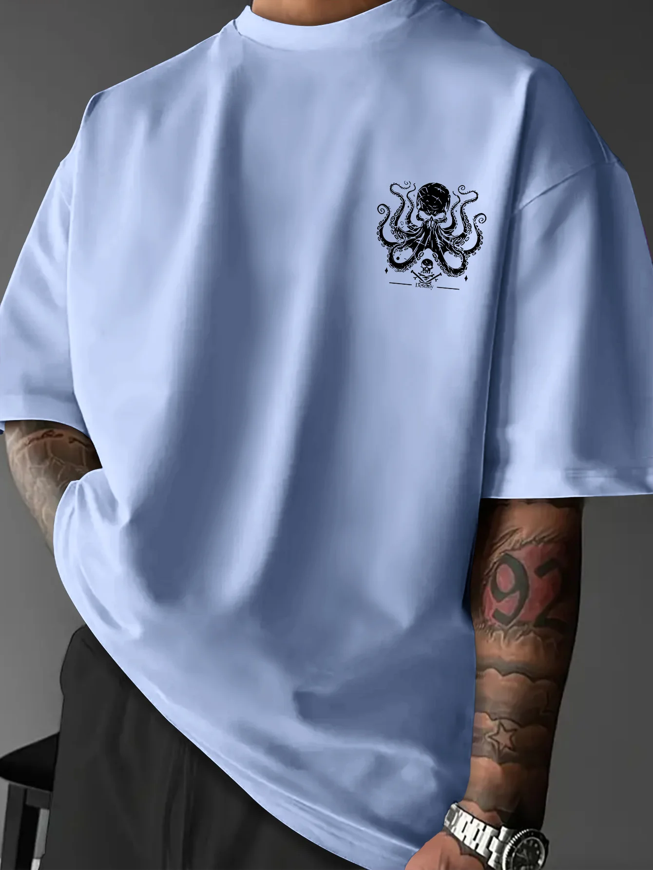 Neues Vintage Piraten-Oktopus-Schädel Grafik-Print T-Shirt für Männer, Locker Geschnittenes Streetwear Kurzarm-Oberteil S-XXL – Detail 11