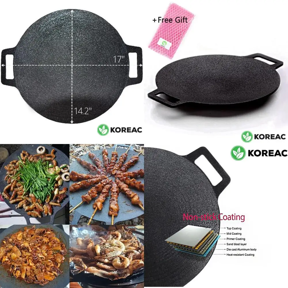 

Korean BBQ Round 14.2 Non-stick Grill Pan with Carry Bag - 6 Layers, Indoor/Outdoor Use, Made in Korea