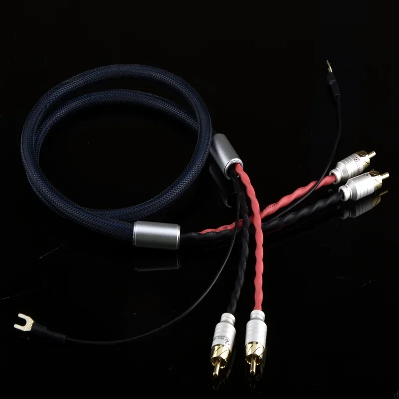 Cable Phono Weiduka RCA con enchufe de cable de tierra U Spade 4 núcleos OFC cobre plateado