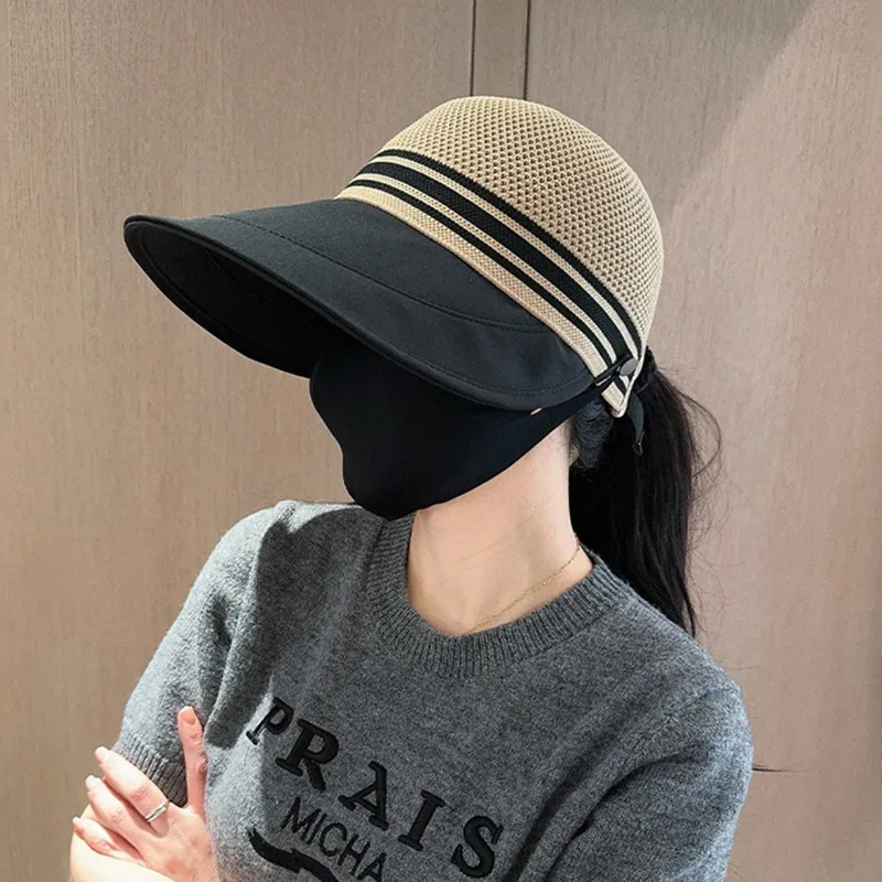 Ruth Color Matching Wide Brim Cap 여성용 다목적 양산 버킷 모자 얼굴 표시 작은 속건성 승마 모자
