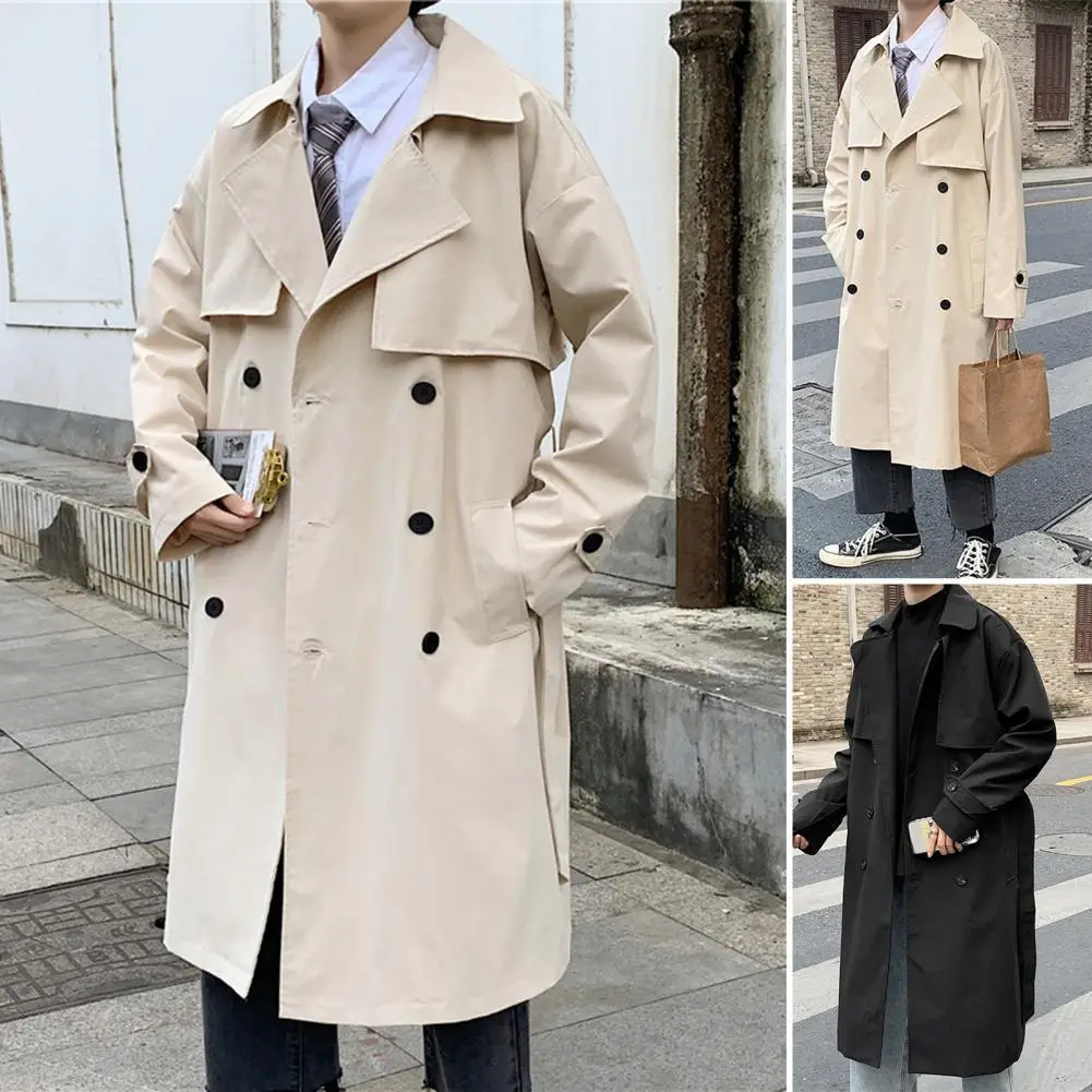 Trendy Oversized Double Breasted Turn-down Collar Men Winter Coat for Street Men Trench Coat Men Winter Coat