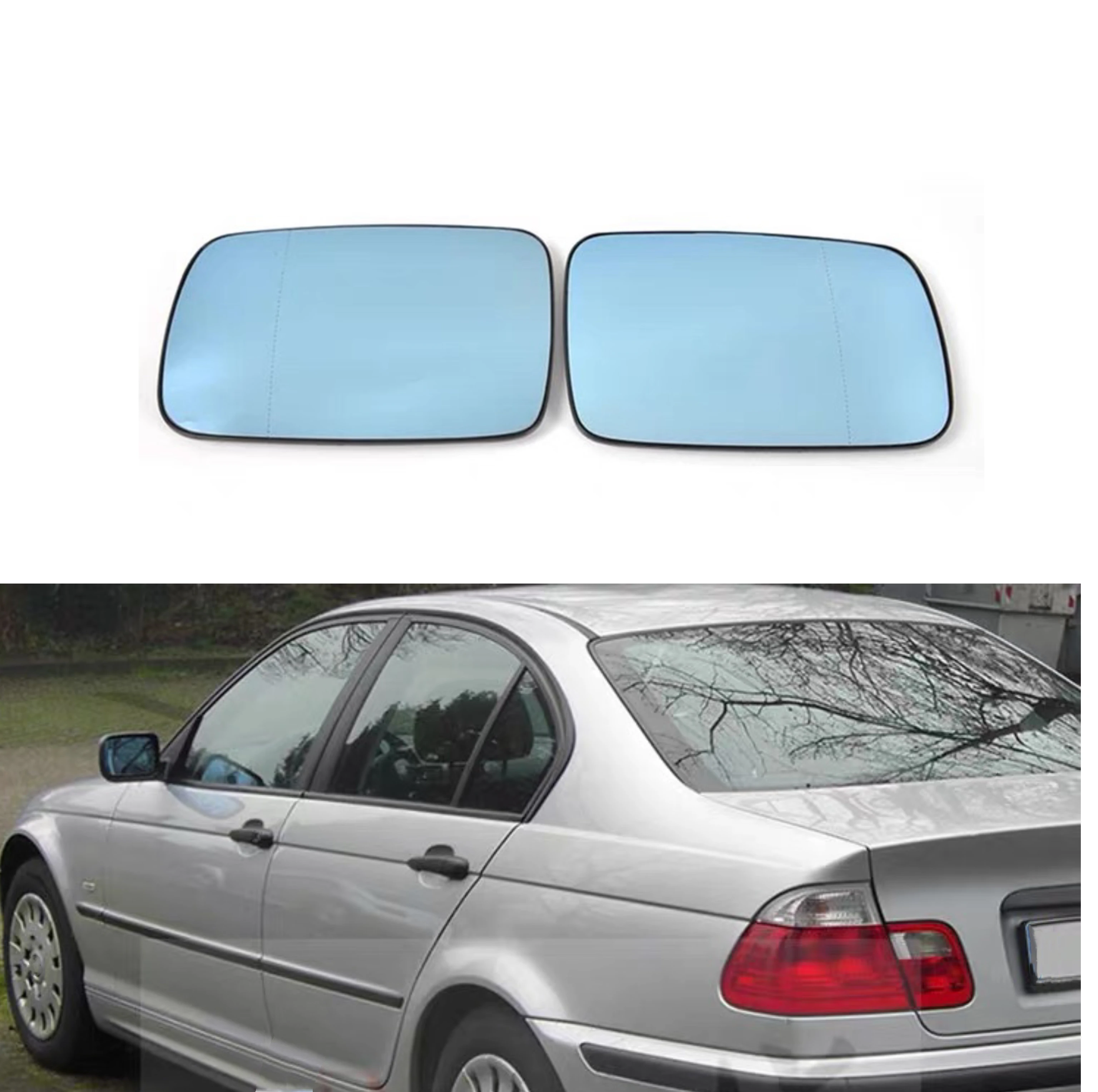 

Front Rearview Mirror Glass Lens with Heated for BMW 3 5 Series E46 E39 Sedan Wagon Compact 1997-2006 Blue