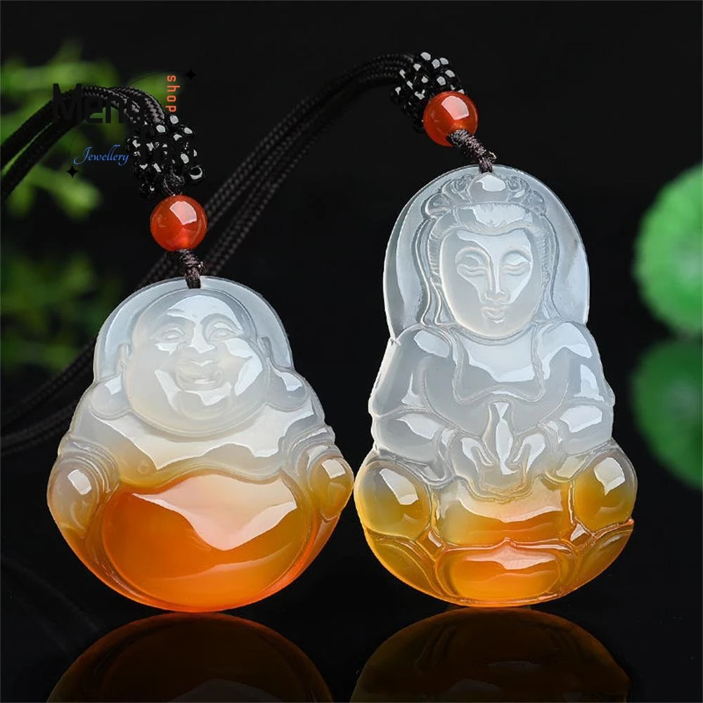 

Natural Brazilian Ice Pretty Colour Chalcedony Guanyin Bodhisattva Maitreya Buddha Pendant Exquisite Best Selling Couple Jewelry