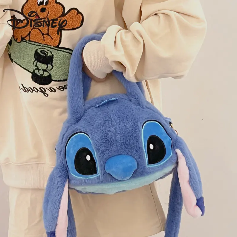 MINISO Disney Girl Strawberry Bear Stitch Cartoon One Shoulder Slinky Bag Fashion with Cute Winnie Bear Plush Handbag Change