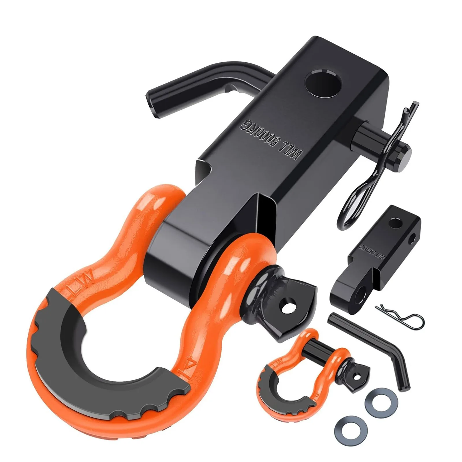 Forged 2 Inch Solid Shank Trailer Hitch Arm with D Shackle and Pin Carbon Steel Aluminum Tow Bar for Off Road SUV Recovery