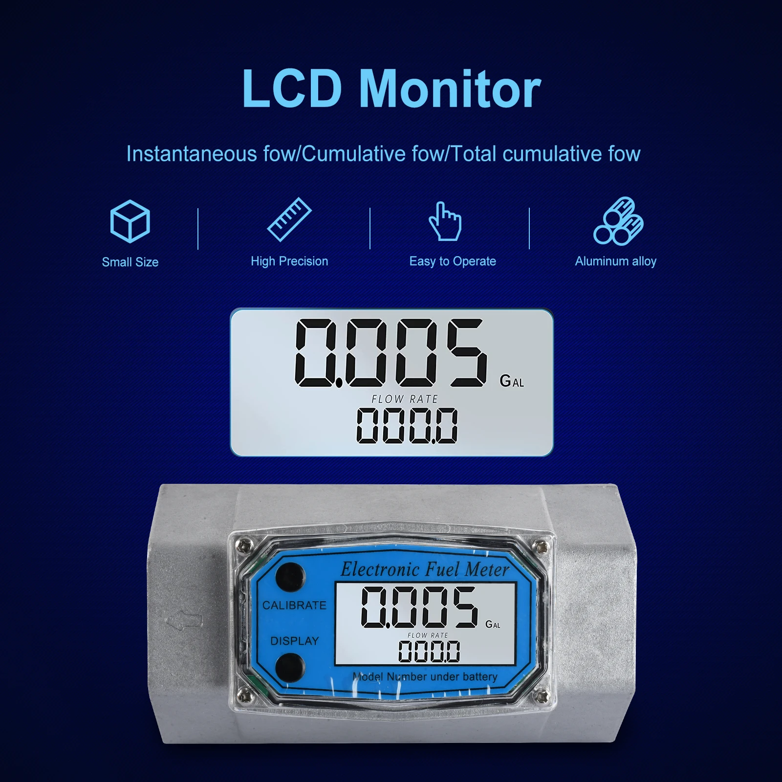 LED Digital Turbine Flow Meter Flow Indicator Sensor Counter Petrol Diesel Fuel Oil Kerosene Methanol Water Flowmeter Gauge