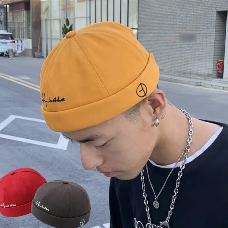 Korean Version Of Melon Skin Hat Embroidery Street Hat Fashion Hip Hop Caps Soft Top Hats Solid Color Brimless Hat Vintage Cap