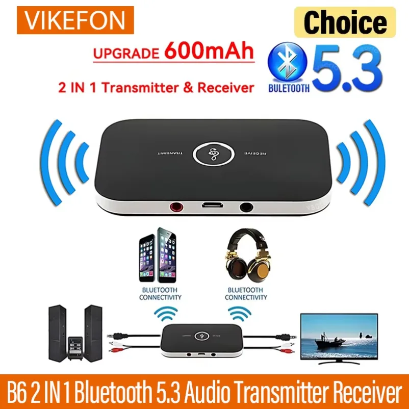 B6 2 IN 1 Bluetooth 5,3 Audio Sender Empfänger 3,5mm AUX Jack RCA USB Dongle Musik Wireless Adapter für Auto PC TV Kopfhörer
