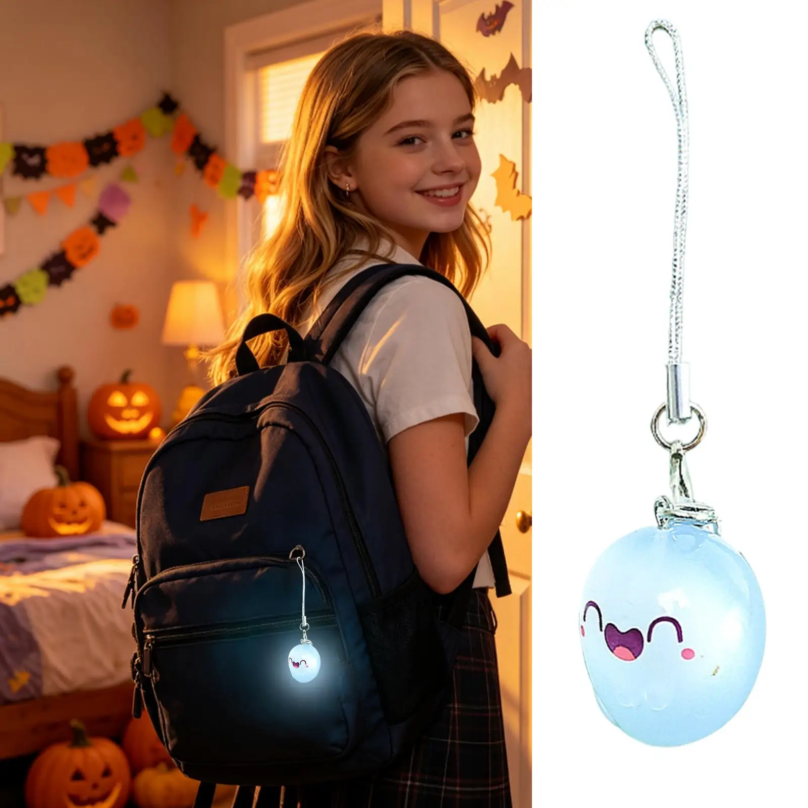 Ghost Keychain Glowing Funny Cute Resin Ghost Pendant Halloween Key Chain for Kids Adults School Travel Office Handbag Backpack
