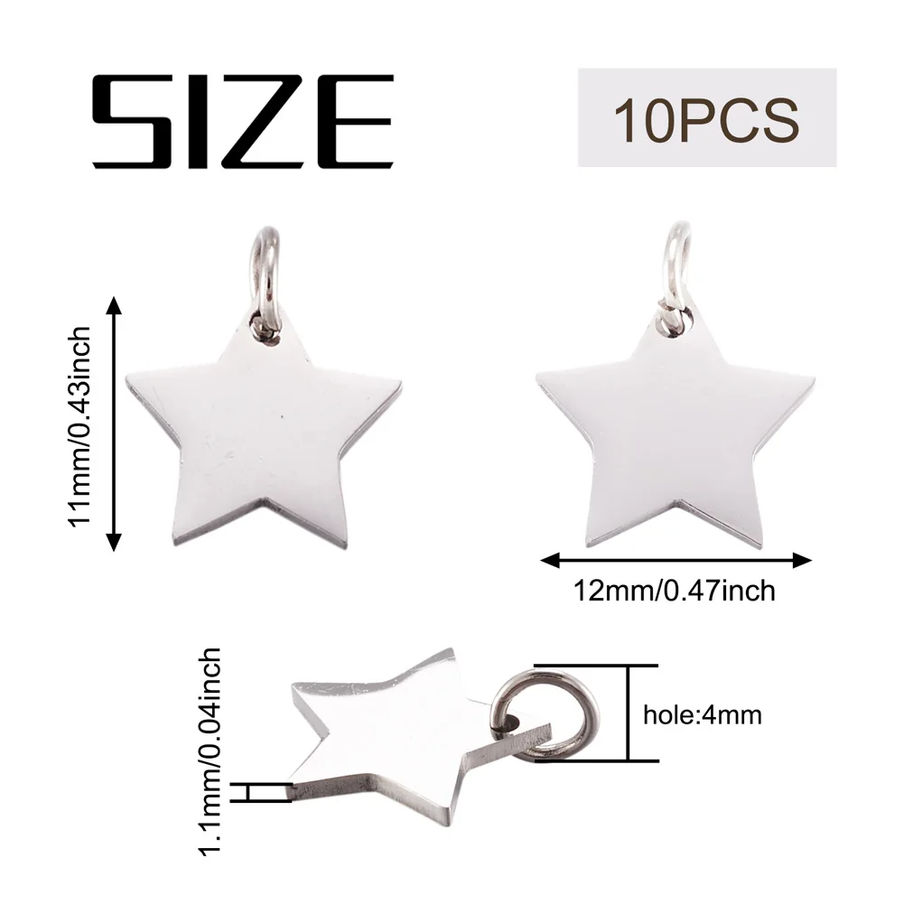 10 Uds. De colgantes planos de acero inoxidable con forma de estrella para fabricación de joyería, pulsera DIY, collar, tobillera, pendientes colgantes, accesorios