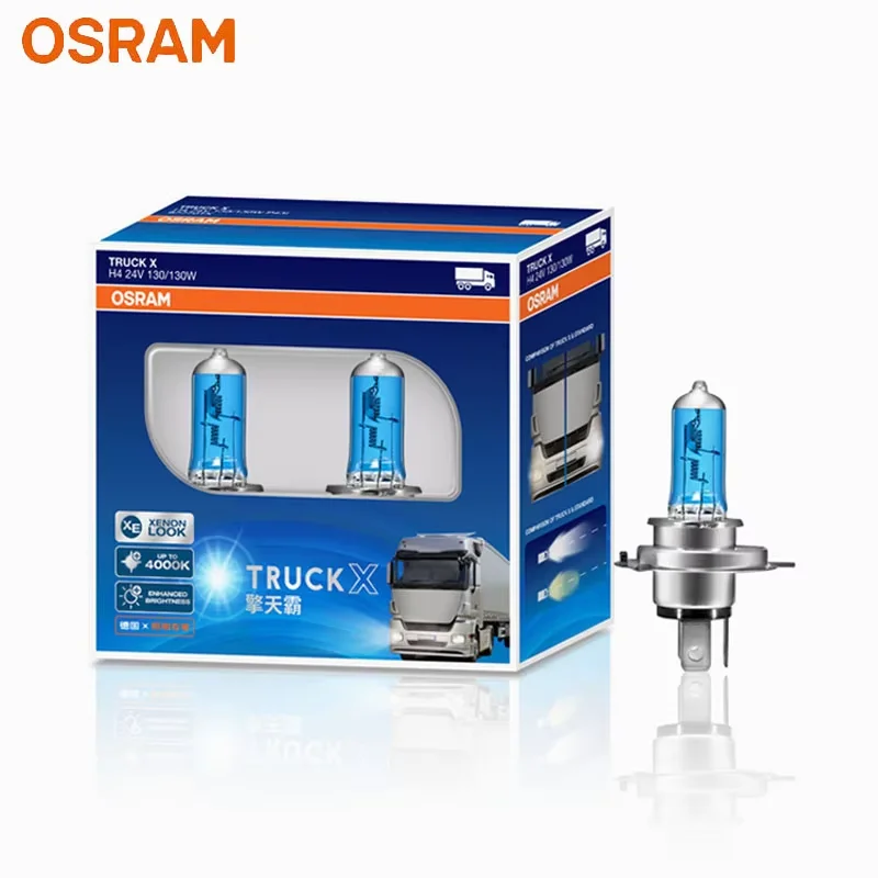 OSRAM H4 P43t 24V 130W 4000K Original Halogen Headlight Bulbs for Truck X, Upgrade Replace, 70% Brighter & Whiter (1 Pair)