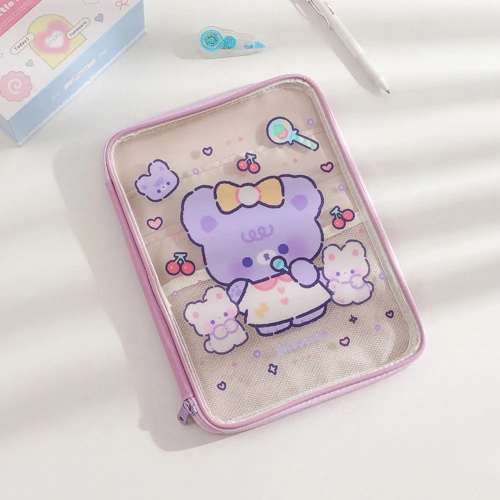 Large Capacity Cartoon Tablet Bag Water-proof File Holder PVC Tablet Protective Cover 3 Individually Compartment Zippered