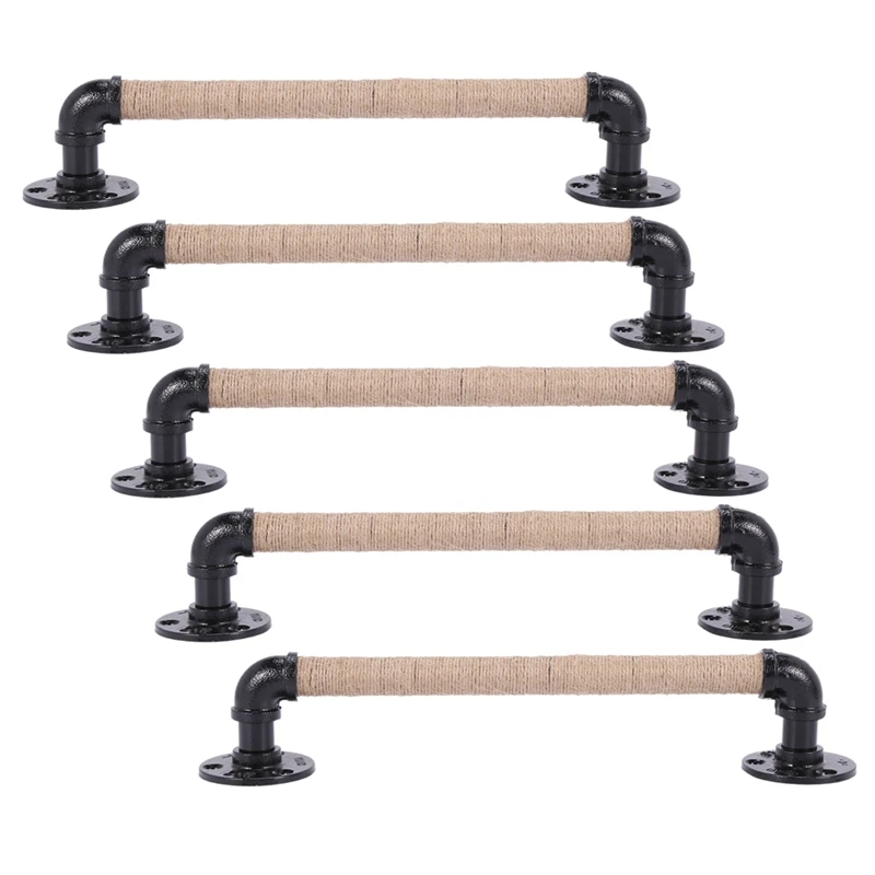 

5X Industrial Style Pipe Furniture Handle Barn Sliding Wooden Door Handles Black European Wrought Iron Rope Handle