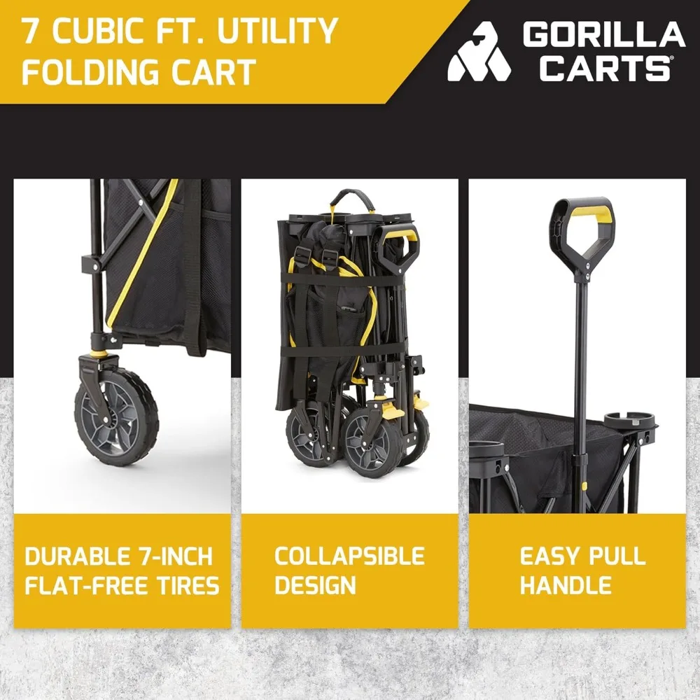 عربة أدوات خارجية قابلة للطي مع سرير 7 أقدام مكعبة، سعة تحميل 150 رطلاً، أسود - عربة دوارة قابلة للطي لأقصى قدر من الراحة