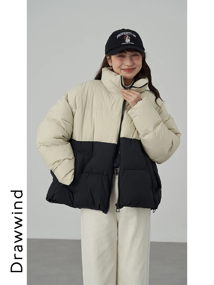 

Dwind Women's Loose Du down Jaet Autumn Winter Patchwork Color 90 White Du Feather Coat Korean Sle Zipper Closure