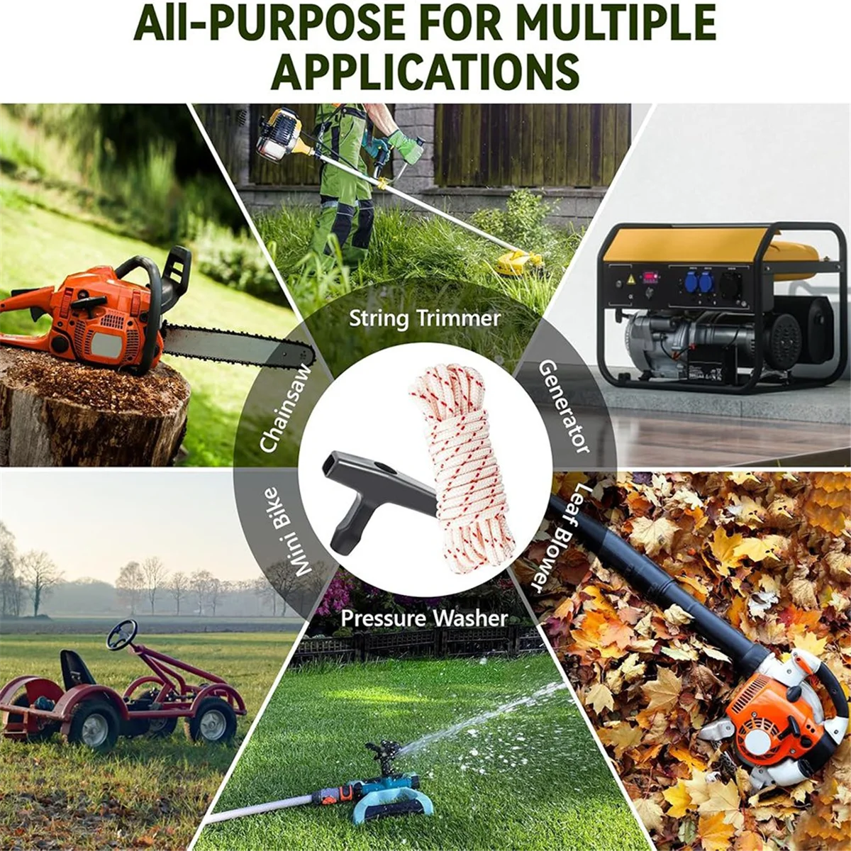 

B17CB 3 упаковки веревки 10 футов х 9/64 дюйма (3,5 мм) с стартовой ручкой, плетеные веревки с высокой прочностью на растяжение для газонокосилок