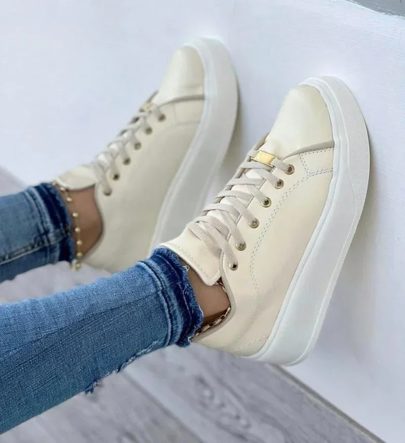 Women Sneakers Fashion Lace-Up Round Head Platform Sport Shoes Spring Autumn Female Walking Flats Ladies Casual Vulcanized Shoes