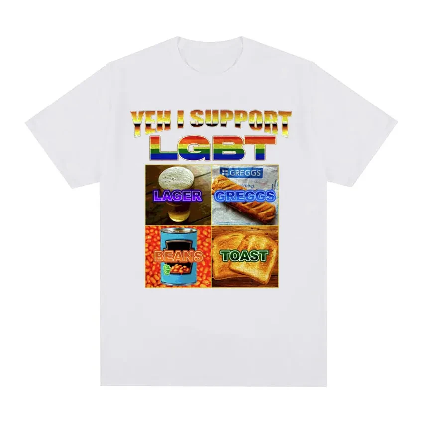 

LGBT Lager Greggs Beans Toast Pride Funny Meme Parody T-shirts Men's Clothing Harajuku Vintage Classic T Shirt Unisex Streetwear
