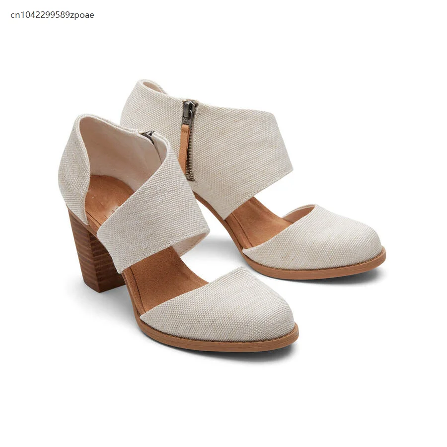 

New European And American Medieval Renaissance All Match Retro Round Head Thick Heel Side Zipper Large Size Women Sandals 2026