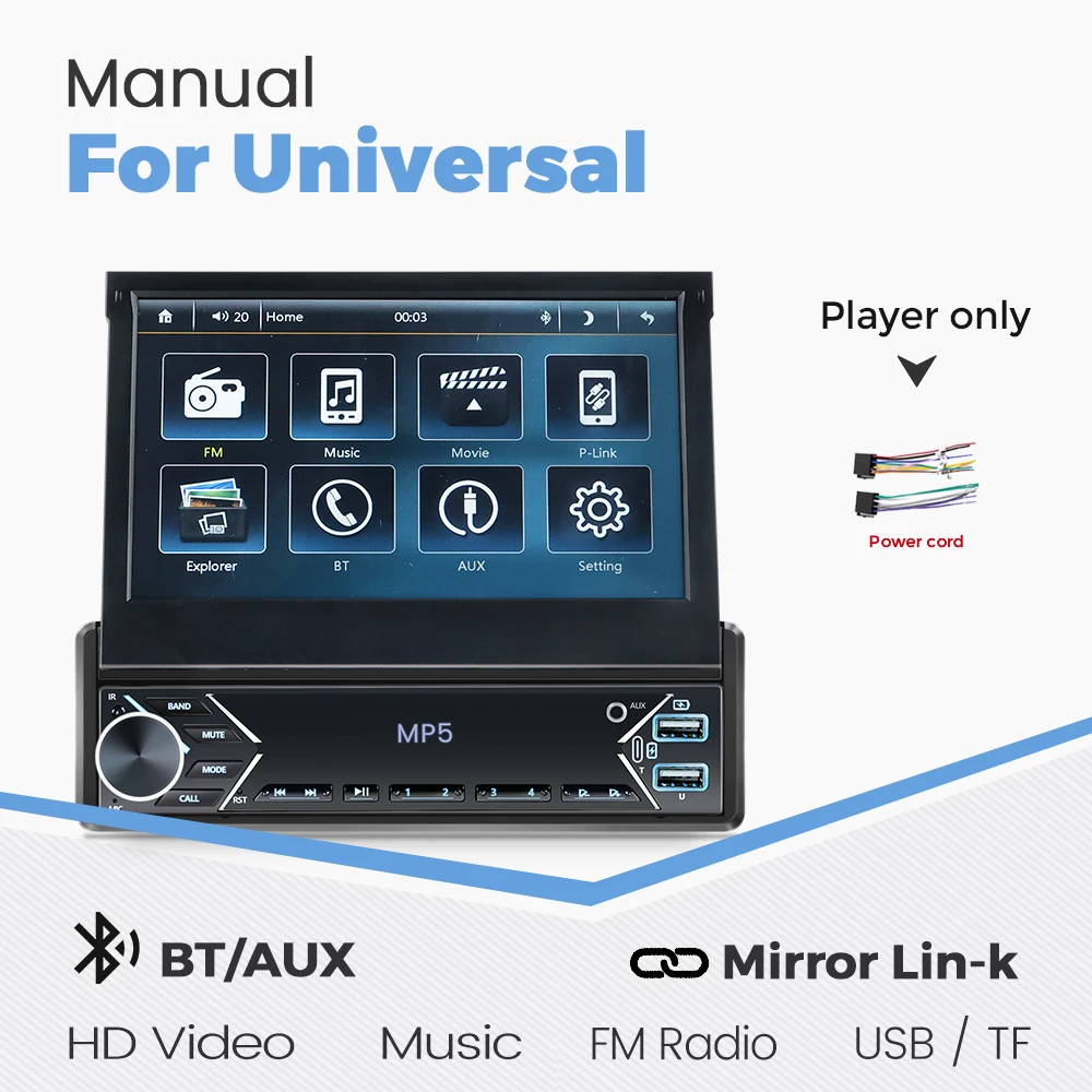 Mekede 1din 7 "Intrekbaar Touchscreen Mp5 Autoradio Speler Auto Draadloze Carplay Android Auto Spiegel Link Video Usb Speler