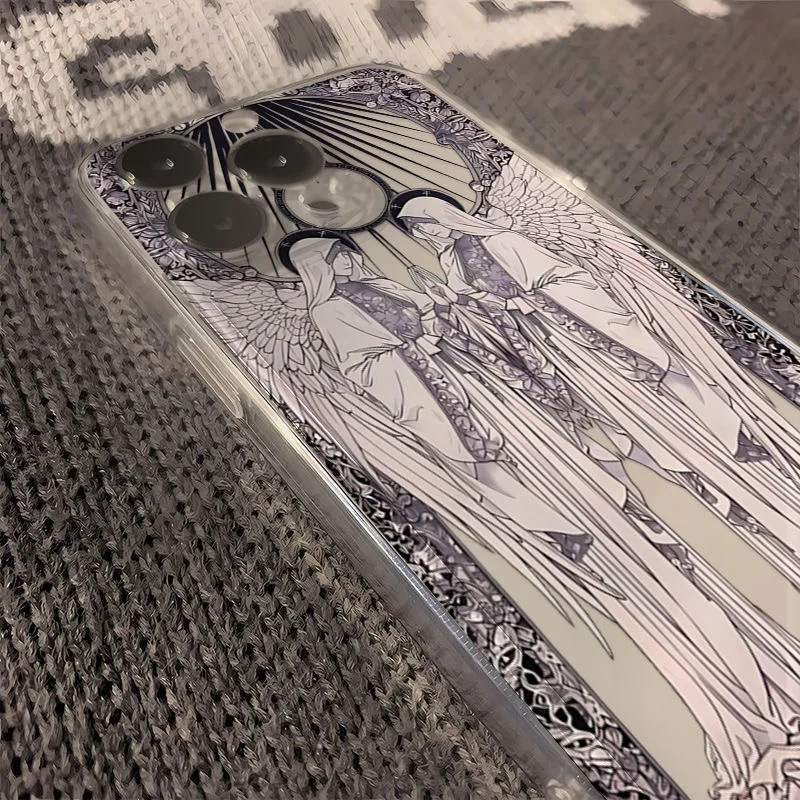 Modny biały anioł przezroczysty miękki futerał na iPhone 15 14 13 12 11 14 Pro Max XS XR SE 7 8 Plus luksusowy pokrowiec na telefon Coque