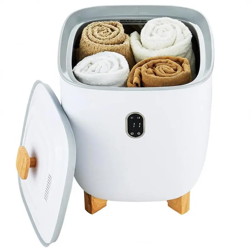 Electric Towel Heater Bucket 25L For Bathroom Spa Salon, Auto Shut Off Timer Large Capacity Fit 5 Oversized Bath Towels Blankets Clothes Bathrobes PJs White Plastic Wood Grain Design