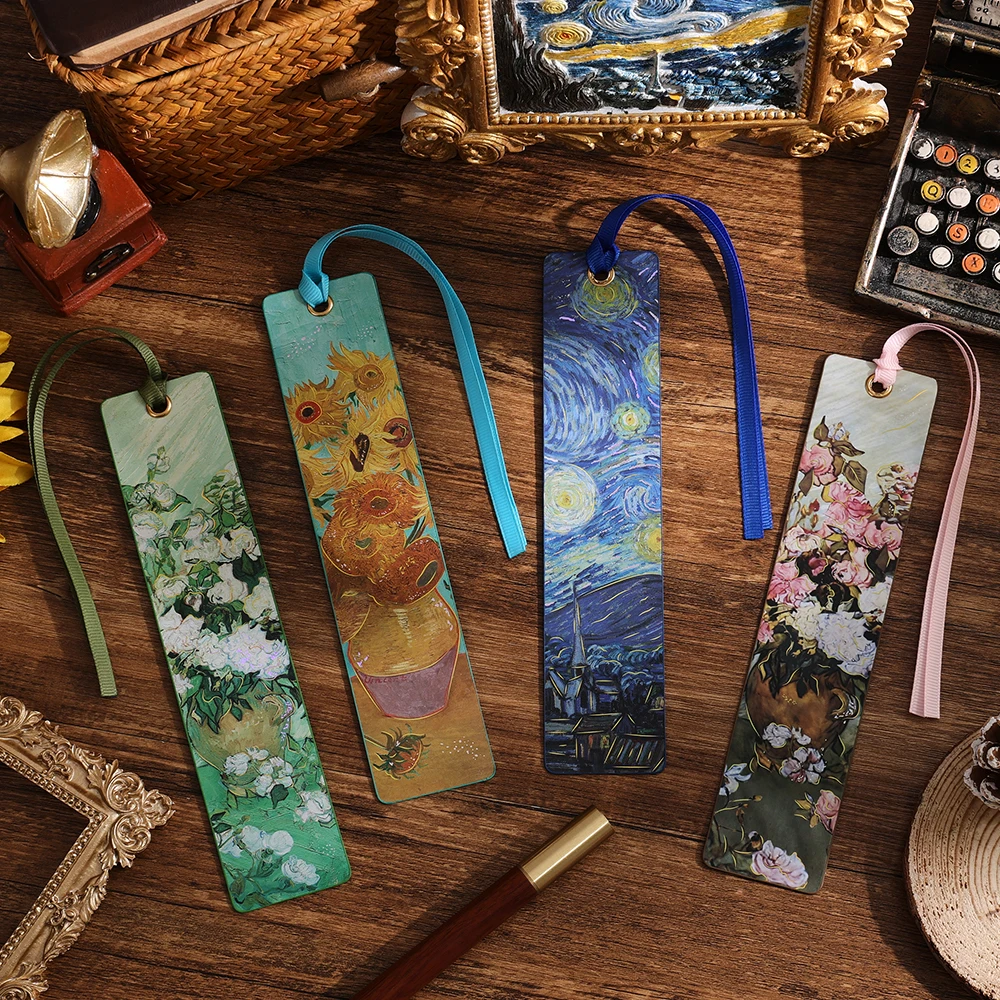 

4 Pcs Vintage Paper Bookmarks Bronzing Floral Design With Colorful Ribbon Planner Accessories For Book Lovers Birthday Christmas