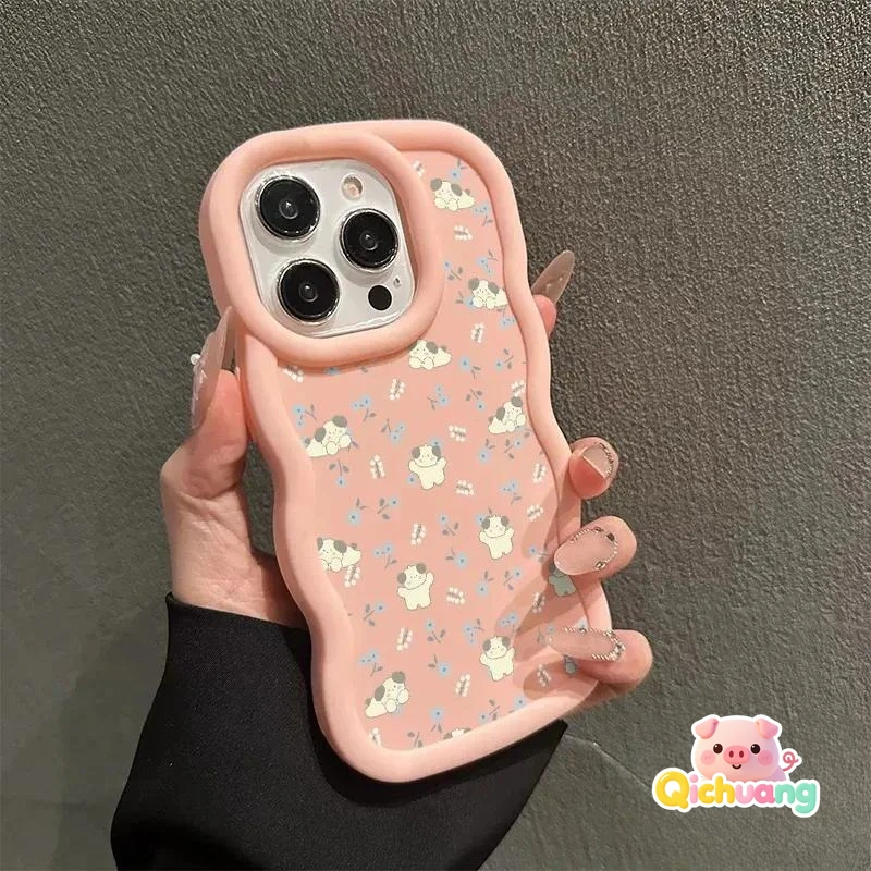 Чехол для телефона Realme C67 C65 C63 C55 C53 C35 C33 C30 C30S C25 C25S C25Y C21 C21Y C20 C20A с 3D-волнами и милым собачьим дизайном парный чехол