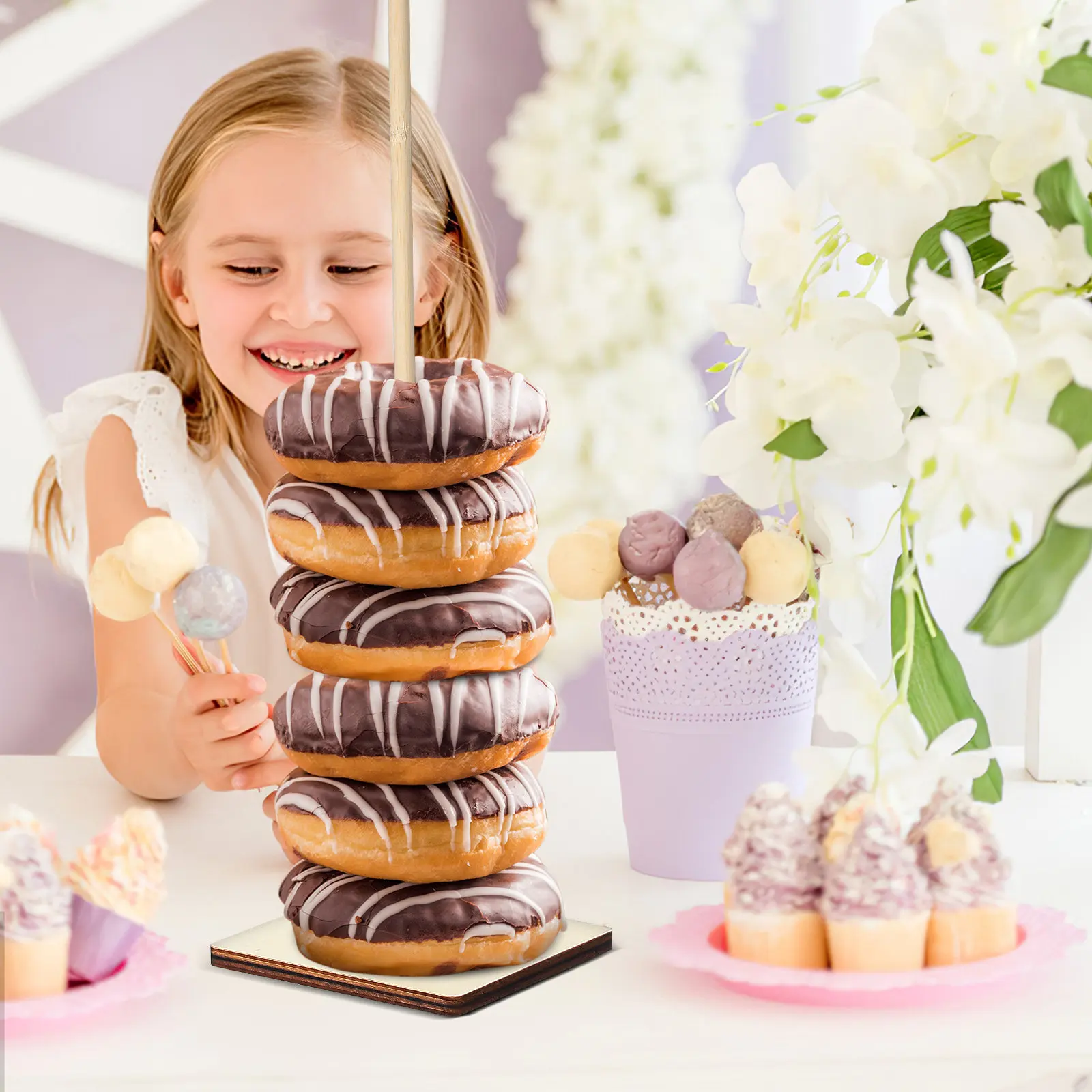 12 pcs Stands Wood Square Base Donut Display Holder Reusable Dessert Tower For Wedding Birthday Party - Donut Bar Display