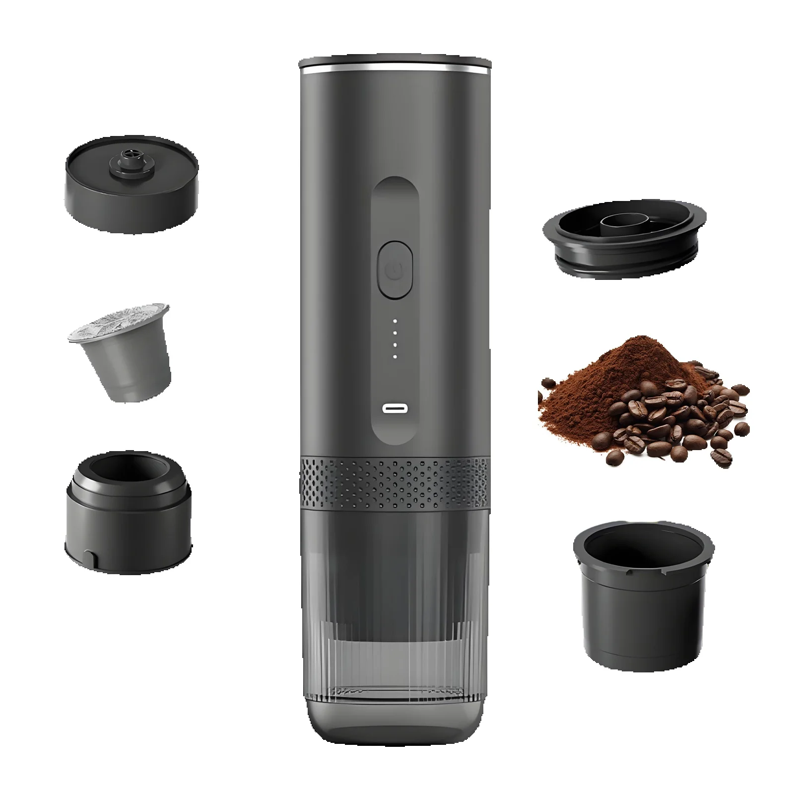 Tragbare Kapsel-Kaffeemaschine, 20 Bar kabelloser Espressomaker mit 7500mAh Akku, 2-in-1 für Nespresso-Kapseln & gemahlenen Kaffee, 92 ° C Schnellheizung für Zuhause, Auto und Reisen (Schwarz)