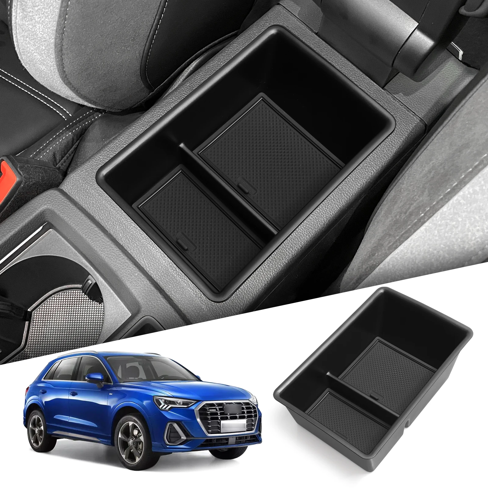 

SMABEE for Audi Q3 2024 2023 Center Console Armrest Storage Box Car Tray Organizers Accessories Tidying Black