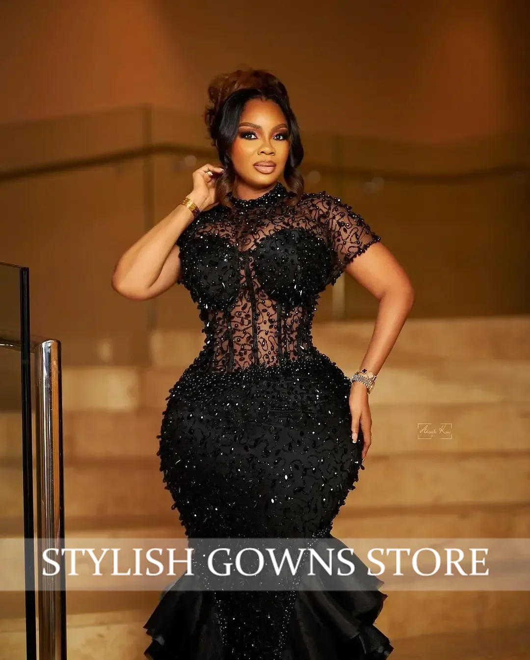 Black Evening Dresses 2025 Sequined Beaded Wedding Reception Gown Ruffles Birthday Dress Tiered Vestidos De Noche Customized