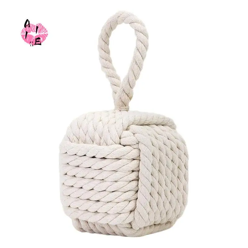 A11E-Decorative Door Stoppers - Cute Rope Knot Design, Heavy Duty Weighted Doorstop With Inside Mount For Home & School