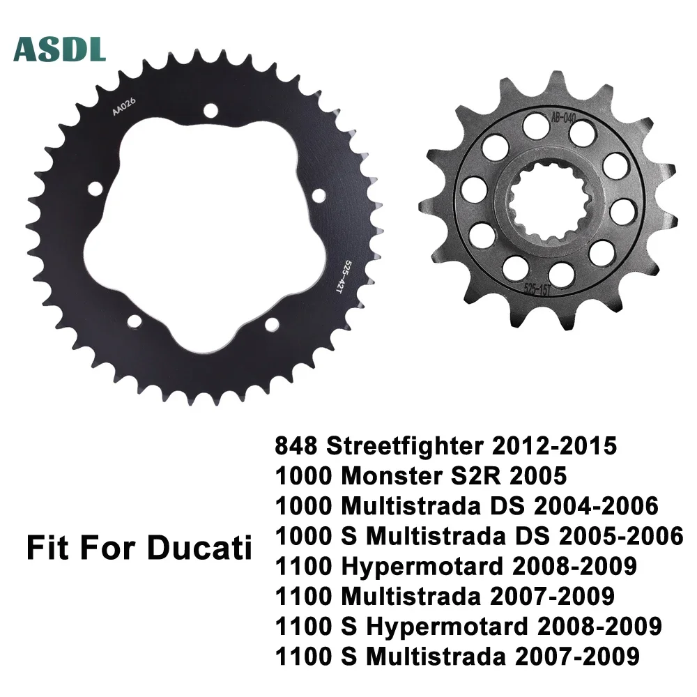 

525 42T 15T Motorcycle Front Rear Sprockets for Ducati 848 Stree/t fighte/r 12-15 1000 Monster S2R 1100 Multistrada Hypermotard