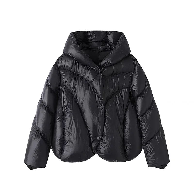 Women's Winter Down Jacket White Duck Down Hooded Irregular Short Thickened Vintage Simple Comfortable Soft Niche Versatile New