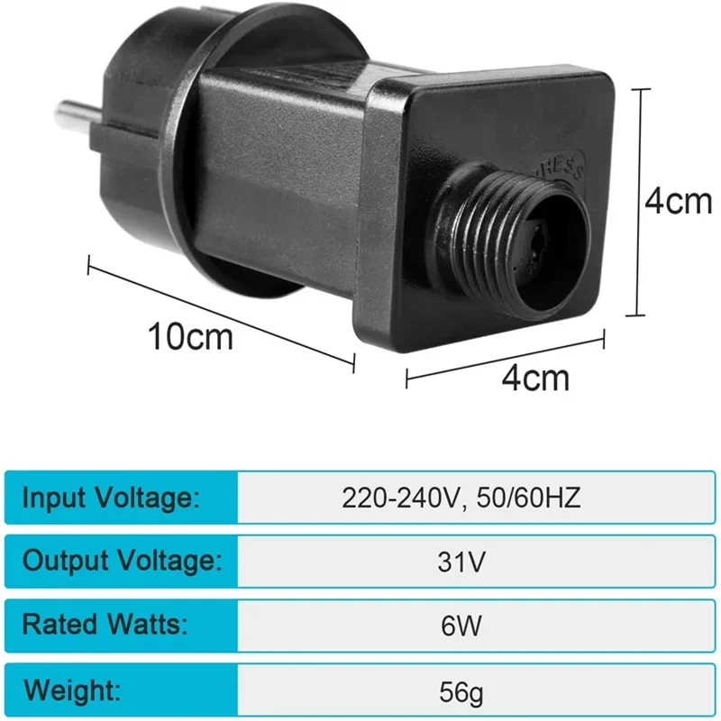 Adaptador de alimentação IP44 à prova d'água para luzes de corda LED - driver de 31V 6W para LED de alimentação de unidade sempre brilhante/piscando (UE)