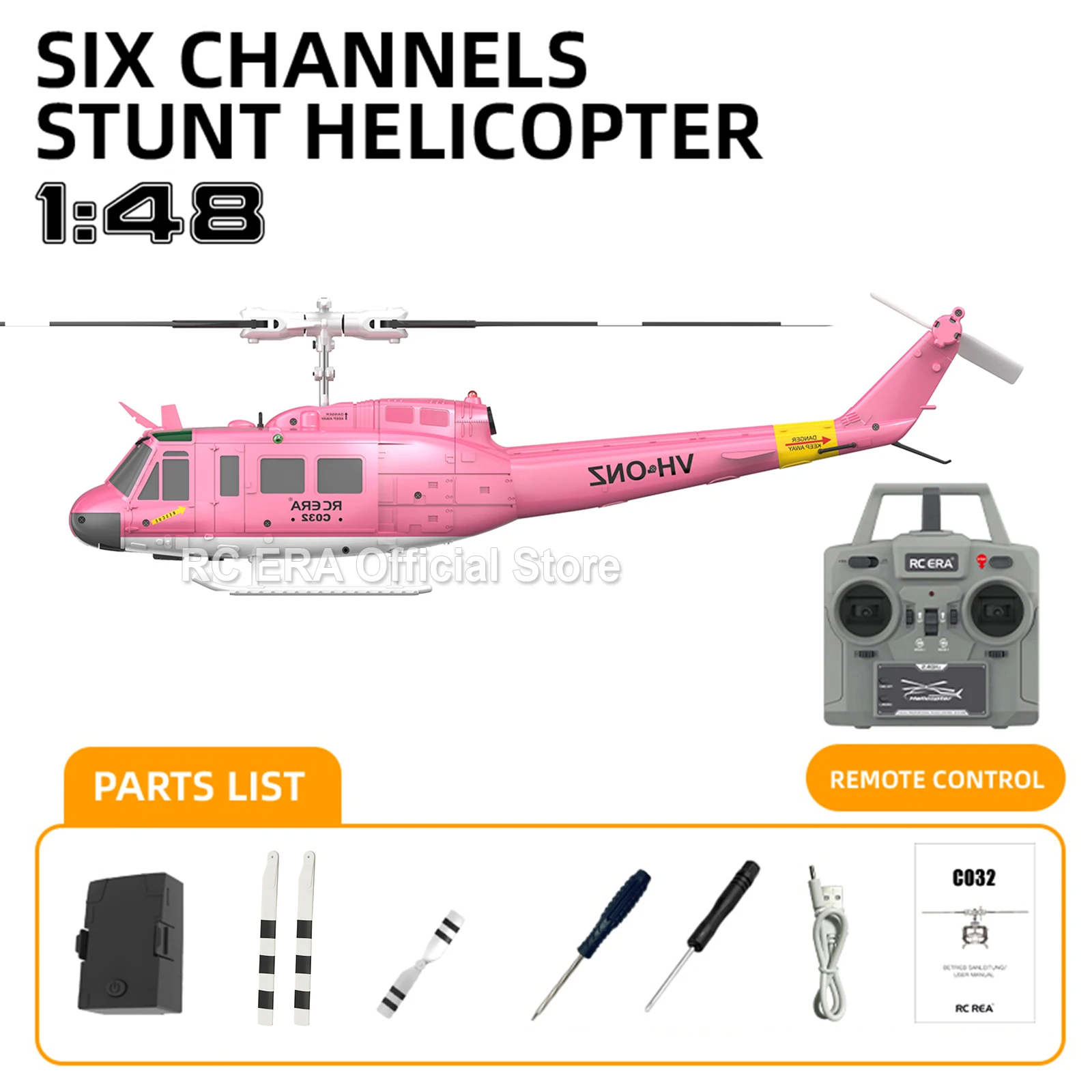 RC ERA C032 UH1 Huey Weathered Marine 6-Kanal-RC-Hubschrauber mit optischem Fluss TOF, automatisch stabilisierte Fernbedienung, Hobbyspielzeug für Jungen