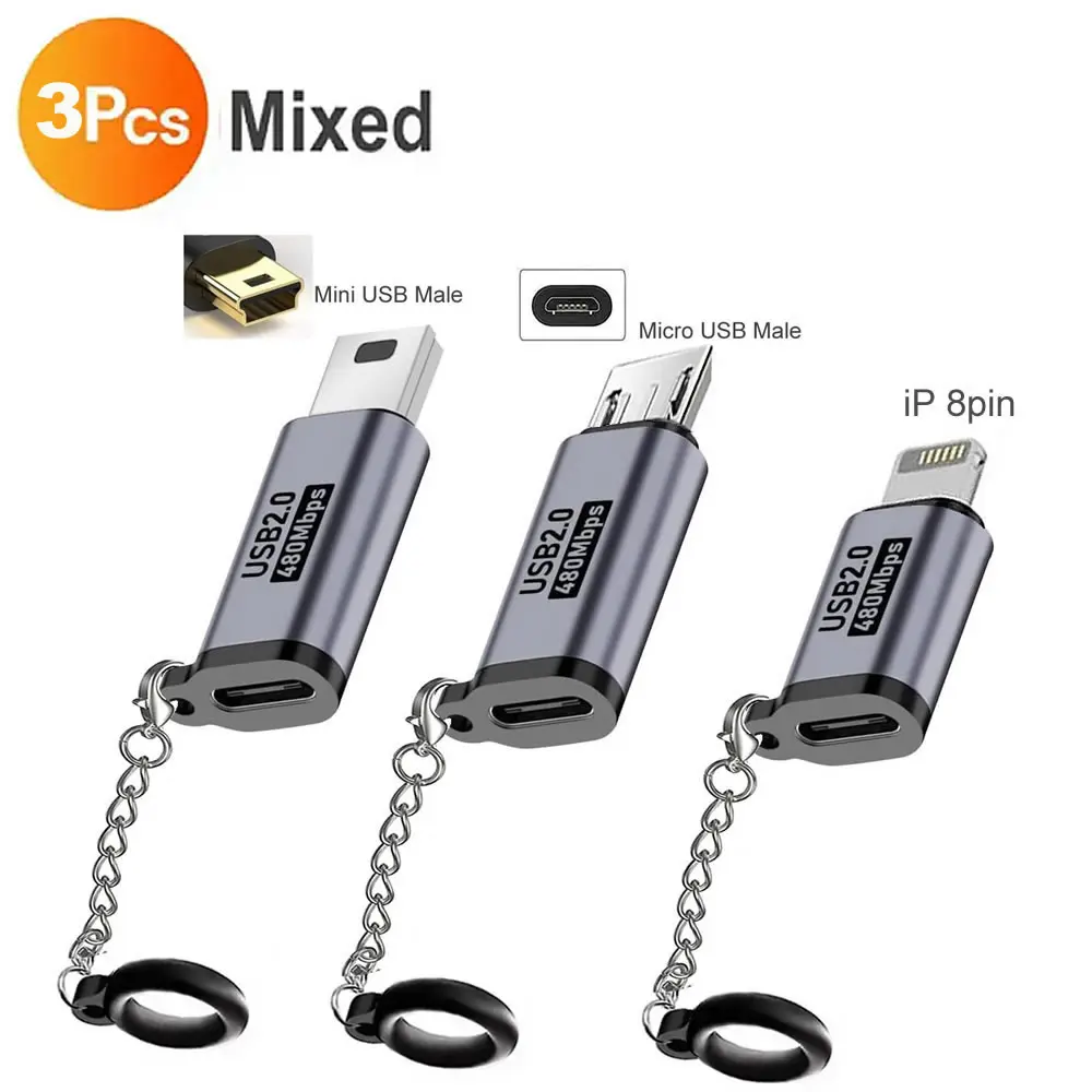 USB-C-Adapter Typ C Buchse auf Micro/Mini-USB-Konverter für iPhone 14 13 Xiaomi Samsung für Lightning Male Ladegerät-Adapter