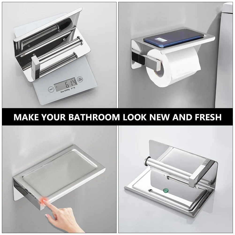 

1Pcs Stainless Steel Tissue Storage Rack Wall Phone Holder Punch-Free Bathroom Toilet Tissue Holder Phone Storage Plate