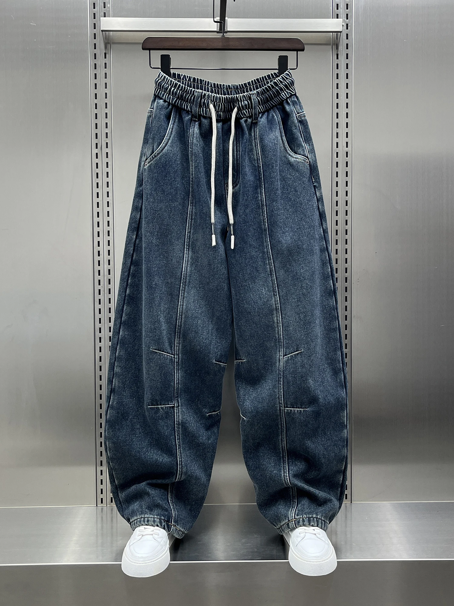 

Мужские зимние джинсы Waed Fce с подкладкой, широкие, повседневные, прямого кроя, молодежные, модные, теплые, износостойкие