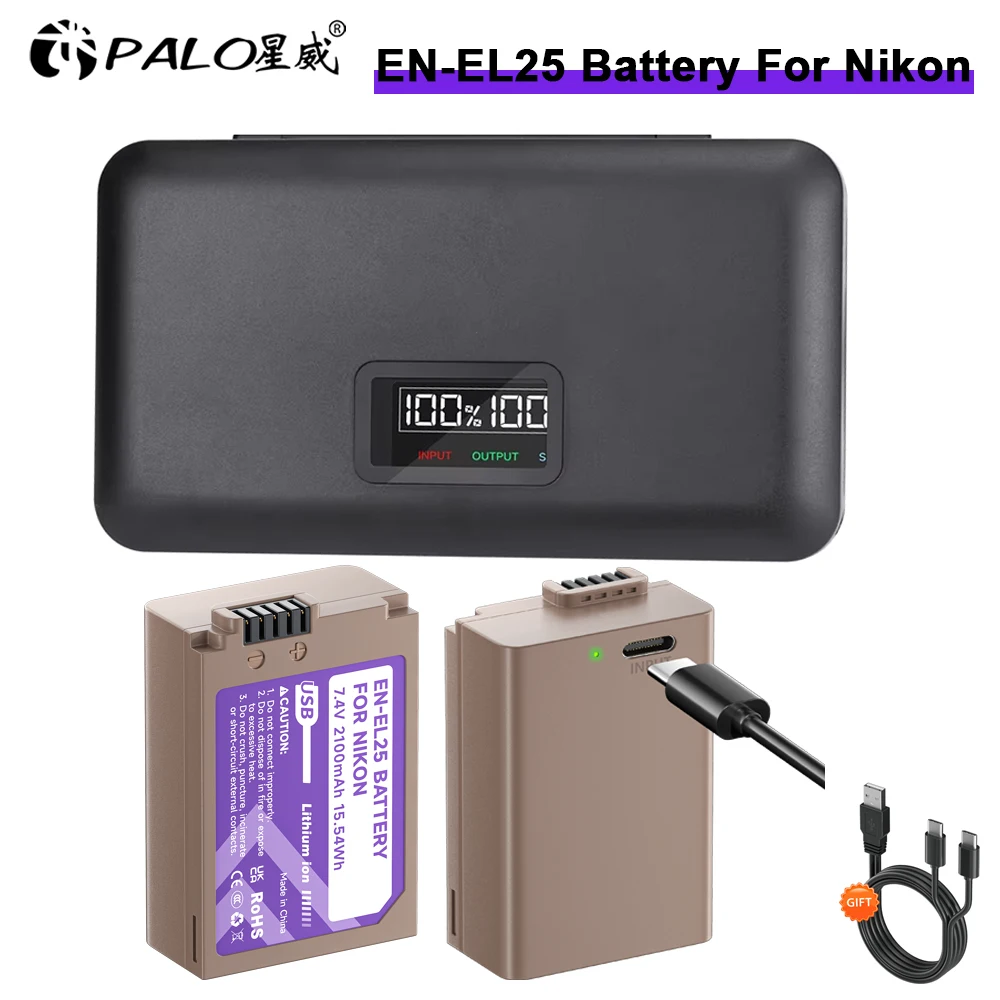 

PALO 2100mAh EN-EL25 EN EL25 Battery with USB-C Charging Port for Nikon ENEL25 EN-EL25a Z30 Z50 ZFC Z 50 Z FC Camera