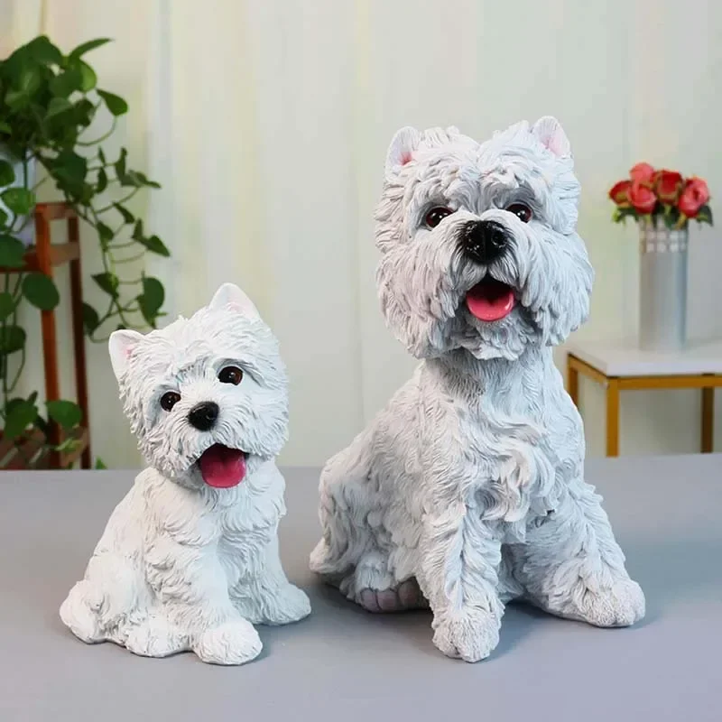 

Simulated dog ornaments, West Highland white stemmed animal model, home decoration, pet dog resin crafts