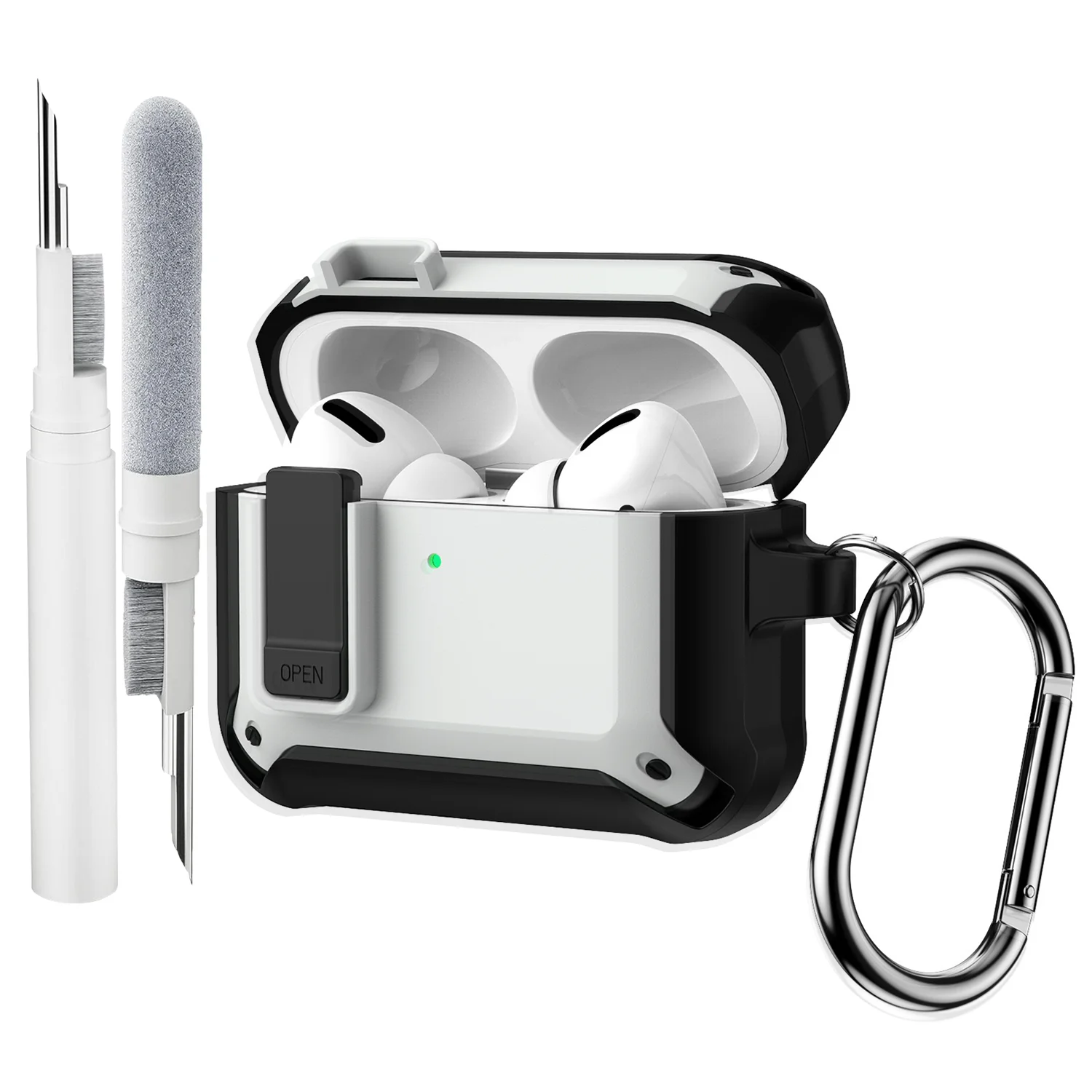 

Secure Lock Shockproof Protective Cover with Keychain and Cleaning Kit for AirPods 4th Generation and AirPods Pro 1 2